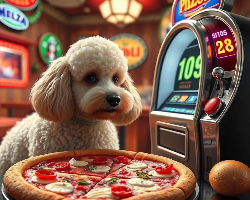 pickle, poodle, slot machine, pizza